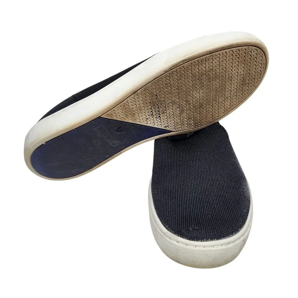 Rothy's The Original Slip On Sneaker Womens 9 Black Blue Stripe Casual Travel
